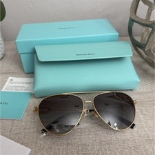 Tiffany & Co. Gold Aviator Sunglasses Gray Tinted Plastic Lenses Metal Frame
