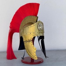 Medieval Roman Centurion Helmet with Red Horsehair Plume Handmade Brass Greek