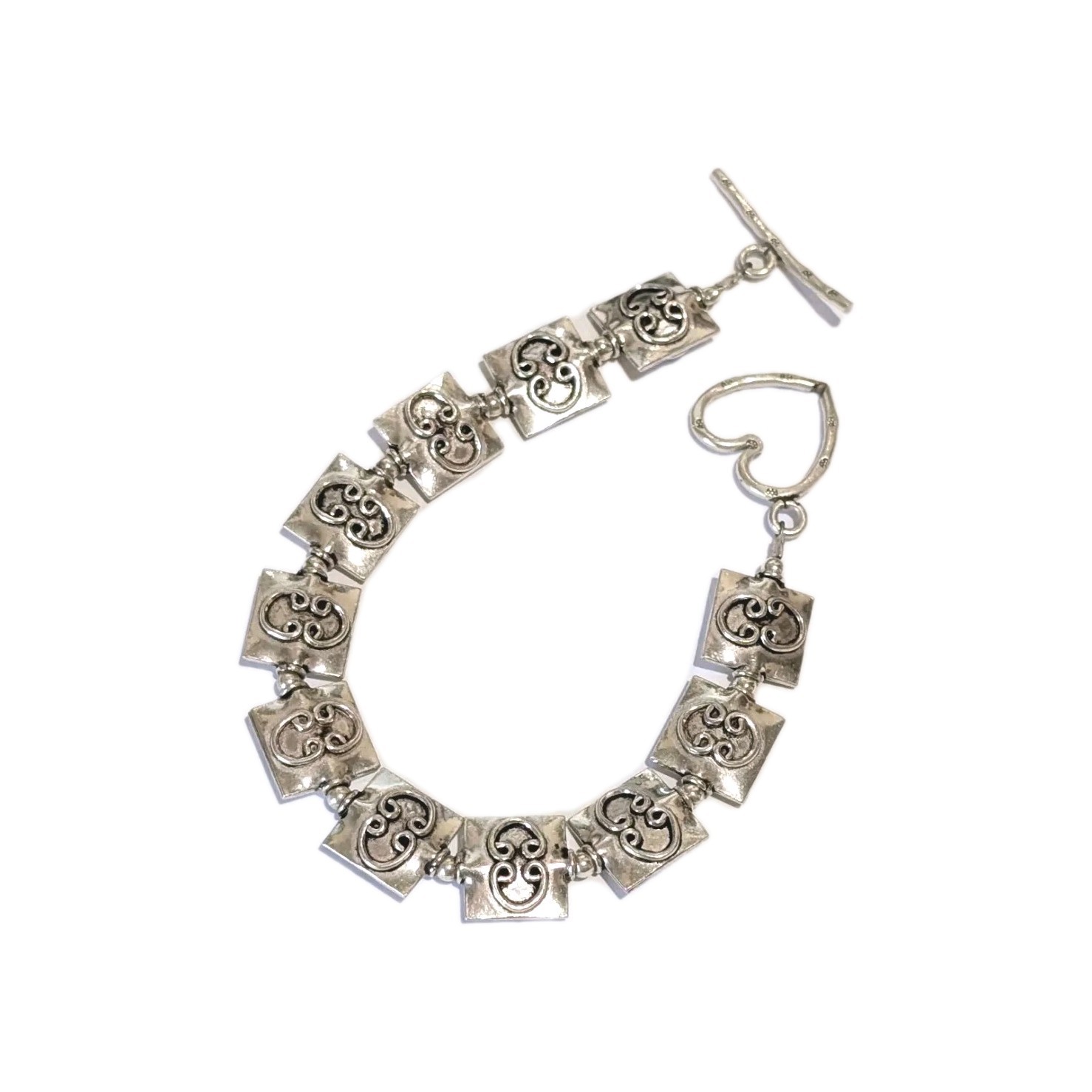 Solid Sterling Silver Heart Scroll Square Charm 8… - image 1