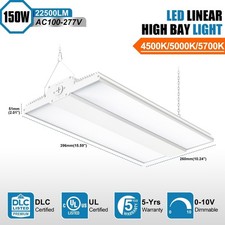150W LED Linear High Bay Light 4500K/5000K/5700K Adjustable Warehouse Lighting