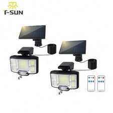 2set LED Solar Wall Lights PIR Motion Sensor Outdoor Garden Floodlights W/Remote