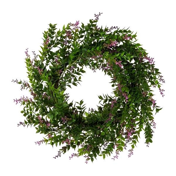 artplants KüNstlicher Kranz MäUsedorn Bilro Mit BlüTen, GrüN-Lila, Ø60Cm-image