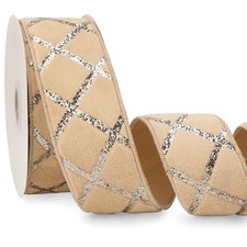 Champagne Velvet Wired Ribbon with Glitter 2.5 Inch Fluffy Faux Fur Christmas...