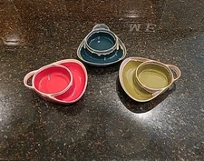 SET (3) LTD Commodities 2-Section Stoneware Soup & Cracker Bowls Red Green Blue