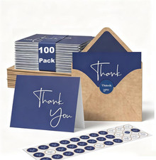 100 Pack Thank You Cards with Envelopes Bulk Set Stickers - 4X6 Inch Blank Tha