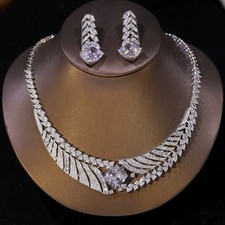 Gorgeous Clear Water Drop Cubic Zirconia Bride Necklace Sets Bridal Party Event