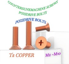 T2 COPPER POZI COUNTERSUNK MACHINE SCREWS POZIDRIVE BOLTS M2 M2.5 M3 M4 M5 - M10