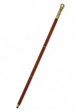 Leather Covered Wooden Walking Cane with Ornate Brass Handle, 3 Piece