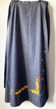 True Vintage 70  s Dark Blue Denim Wrap Maxi Skirt Embroidery Appliqu s Size S/M