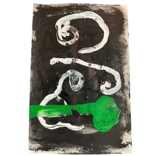 Abstract Art Painting Black Green White Swirls Modern Wall Decor 5.5 x 8.5