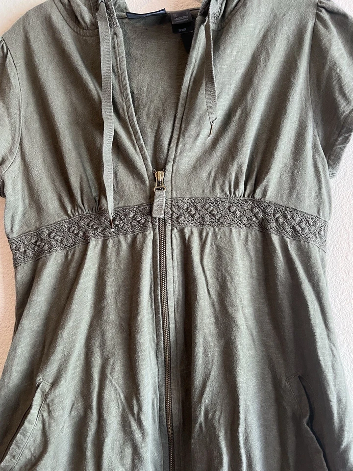 DE COLECCIÓN DKNY Activo Verde Babydoll Sudadera con Capucha Cremallera Encaje Borde Bolsillos Cintura Imperio 5 Y2K Foto 3 de 4