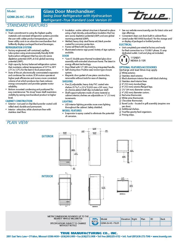 True GDM-26-HC-TSL01 Glass Door Refrigerator - Warranty- Casters - MFG - 9/2025
