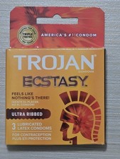 Trojan Ecstasy Ultra Ribbed Condoms 3 Pack   Lubricated Latex   New Sealed