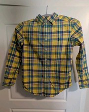 Polo Ralph Lauren Boys Small S 8 Plaid Button Down Shirt Yellow Blue Green LS