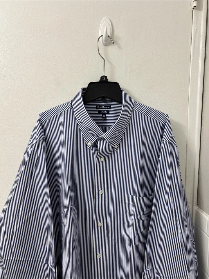 Camisa Croft & Barrow Para Hombre Talla 18.5 Azul Blanco Rayas Fácil Cuidado Calce Clásico L/S Foto 2 de 4