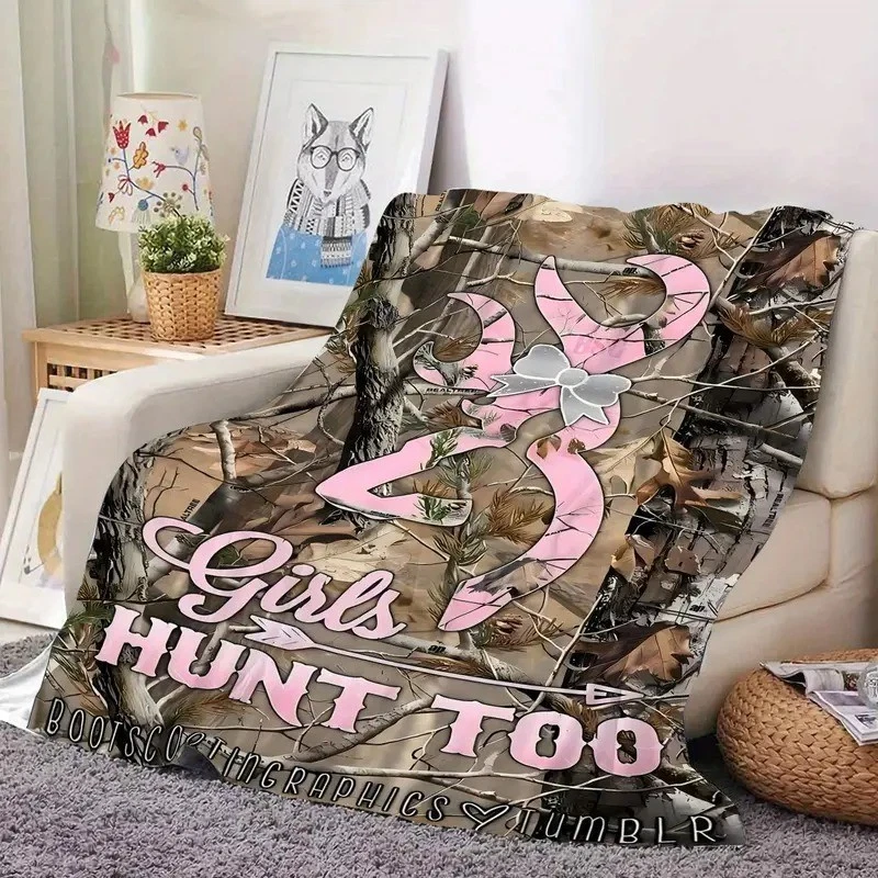 Manta camuflada rosa suave para todas las estaciones acogedora decoración del hogar para niñas Hunt Too Foto 3 de 4