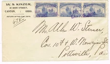 COLUMBIAN EXPOSITION ISSUE-Sc#233(strip of 3)-REGISTERED/SEP/15/1898/CANTON OHIO