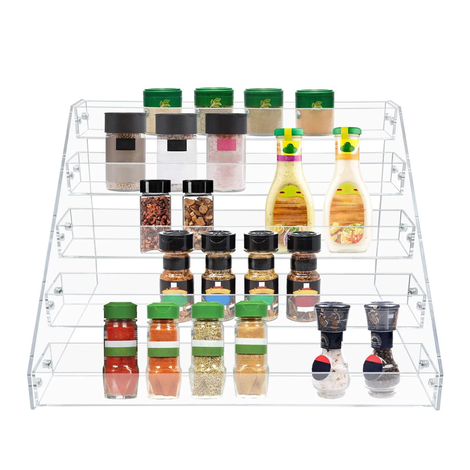 Tiered Spice Rack, Seasoning Organizer, Clear Acrylic Vertical Shelves Can Or...