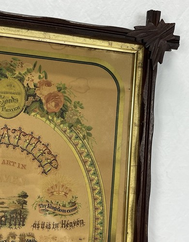 Antique 1877 The Lords Prayer Lithograph Print Gies & Co. Adirondack Frame - Picture 4 of 24