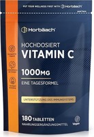 Vitamin C Hochdosiert 1000Mg | 6 Monate Vorrat 180 Vegane Tabletten