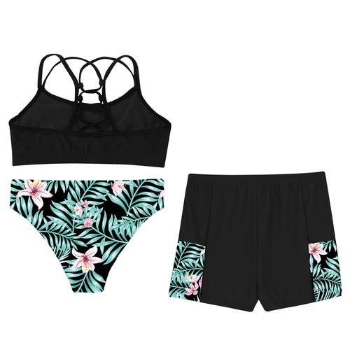 Kids Girls Swimsuit Bathing Vest And Bottoms Set Athletic Crop Top With Shorts - Picture 14 of 33