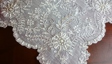 Embroidery Beaded Pearl Embroidered 33" Tablecloth White Silver Wedding Bridal