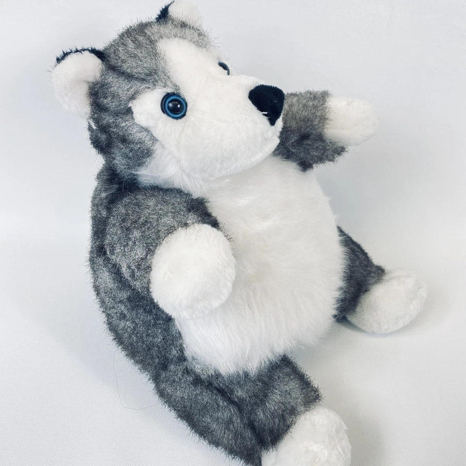 Unipak Designs Plumpee Dog Husky Wolf Plush Stuffed Animal Fat Puppy Blue Eyes - Image 3 of 4