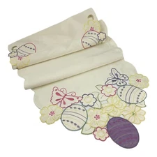 Easter Decor Table Runner Spring Egg Butterfly Embroidered Heirloom Design 70in 
