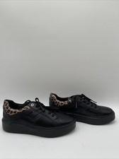 Women  s Geox Nhenbus Leather-Trim Sneaker Black/Brown Size 7