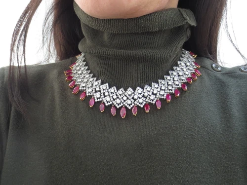 Estate 41.0ct Ruby 27.0ct Diamond Platinum & 18K Yellow Gold Fringe Necklace - Picture 3 of 8