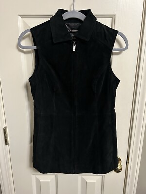 Dennis By Dennis Basso Black Leather Suede Zip Vest With