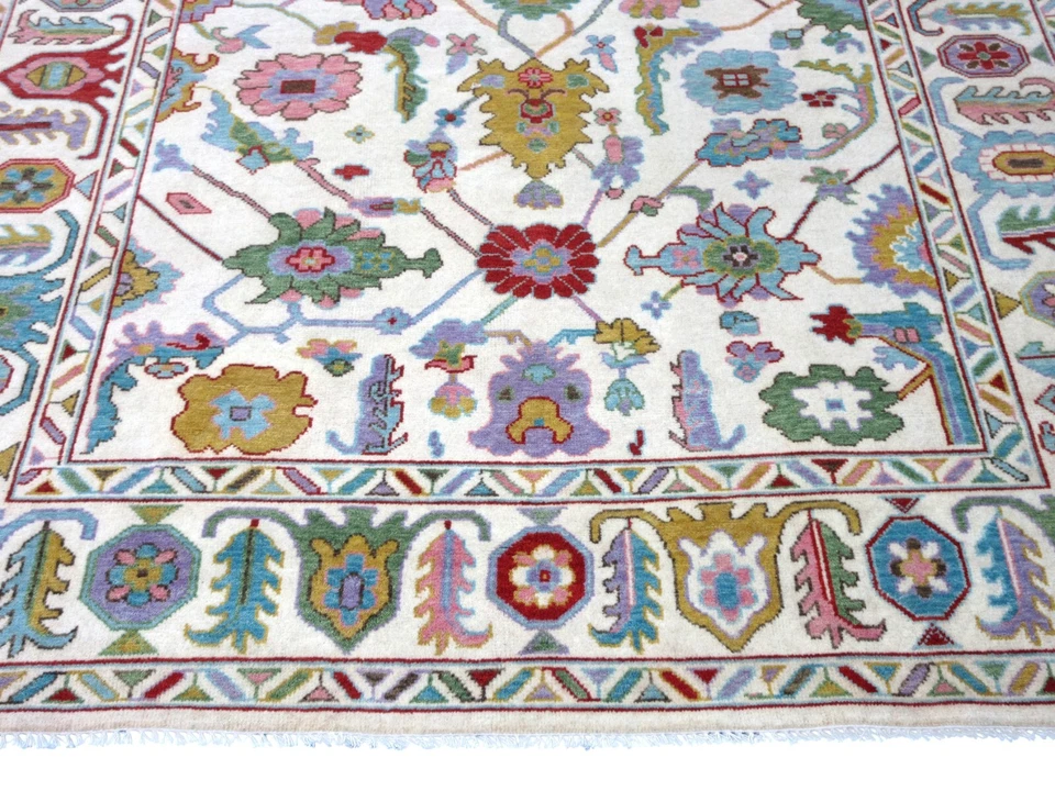 Alfombra oriental de lana anudada a mano 8X11 marfil Oushak (7'10" x 10'7") Foto 3 de 4