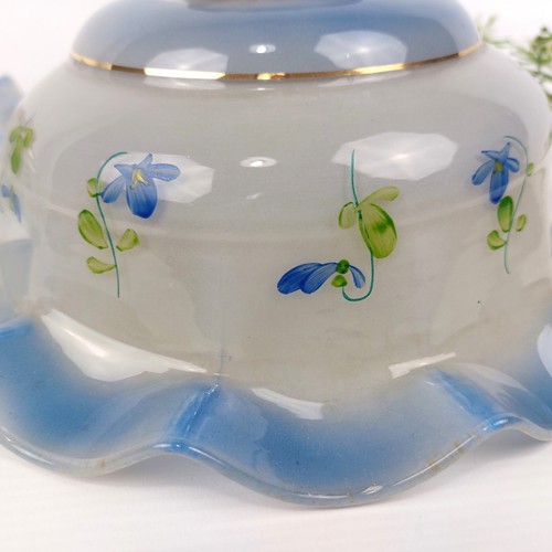 Set of 2 Antique Blue Glass Lamp Shades – Vintage Ruffled Pendant Light Covers - Picture 10 of 10