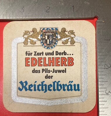 EDELHERB REICHELBRAU 3.5 INCH SQUARE BEER COASTER VINTAGE RARE