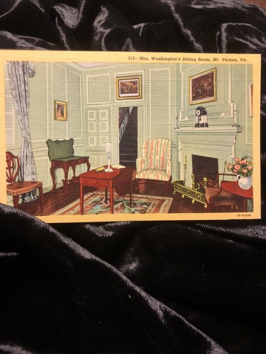 Vintage Mt Vernon Mrs Washinton’s Sitting Room Linen  Postcard George Washington - Picture 1 of 4