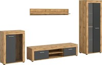 Xonox.Home 4 Tlg. Wohnwand Anbauwand Schrankwand Jam Grau Wotan Eiche 184X169Cm