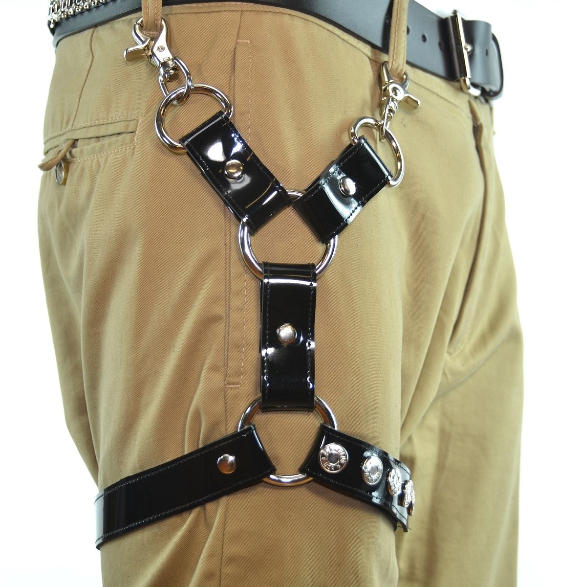 Thigh Harness Leg Garter with Double Ring D ring & Clasp-Patent Black