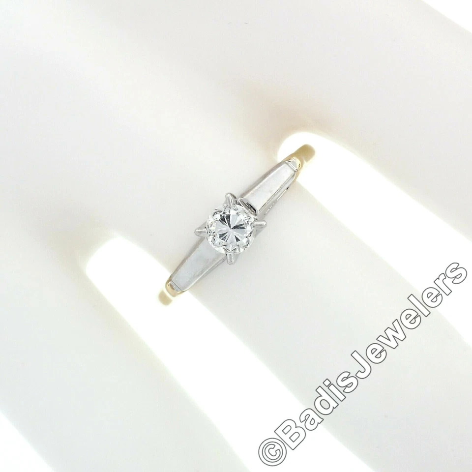 Vintage 14k Gold Old Transitional Diamond Solitaire Engagement or Promise Ring - Image 3 of 4