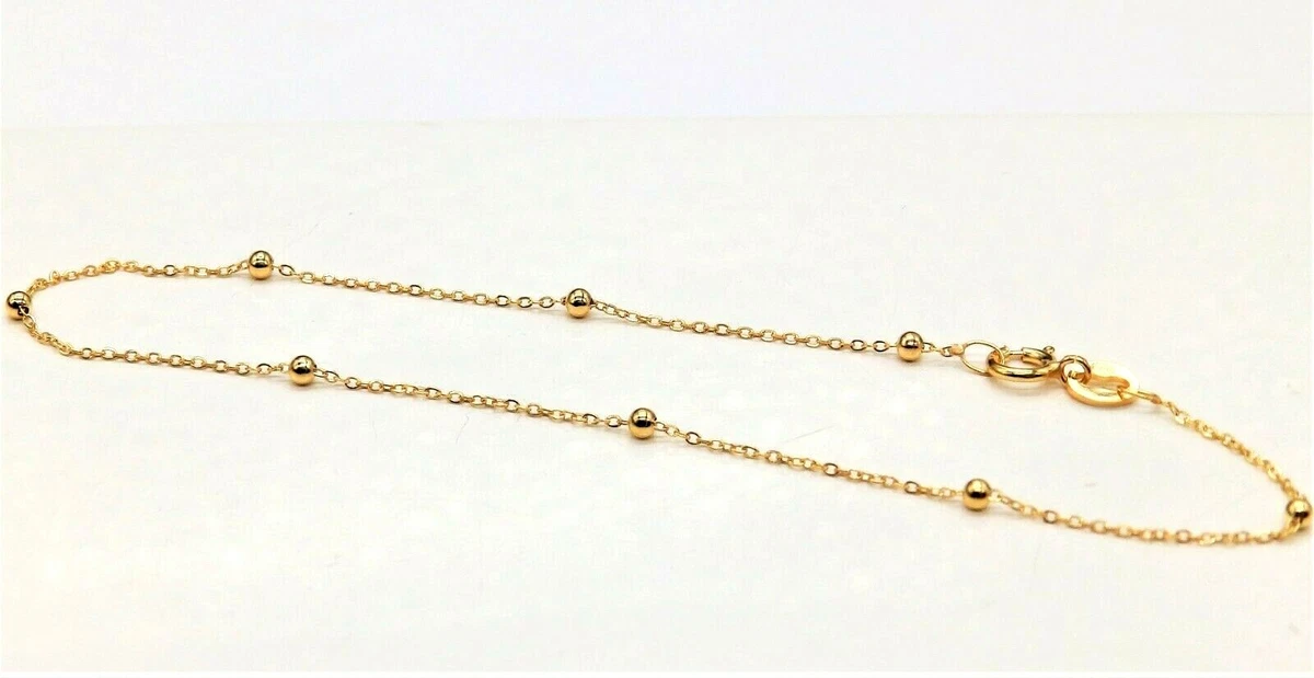 9CT GOLD BRACELET 7 inch FLAT TRACE BEAD BALL CHAIN 9 CARAT GOLD