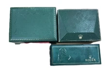 VINTAGE GENUINE ROLEX watch box case 3 set wood leather Green Tag 241122004yA