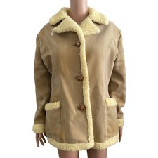 Vintage Town N Ranch Jacket Faux Suede Sherpa Lining Medium Beige White