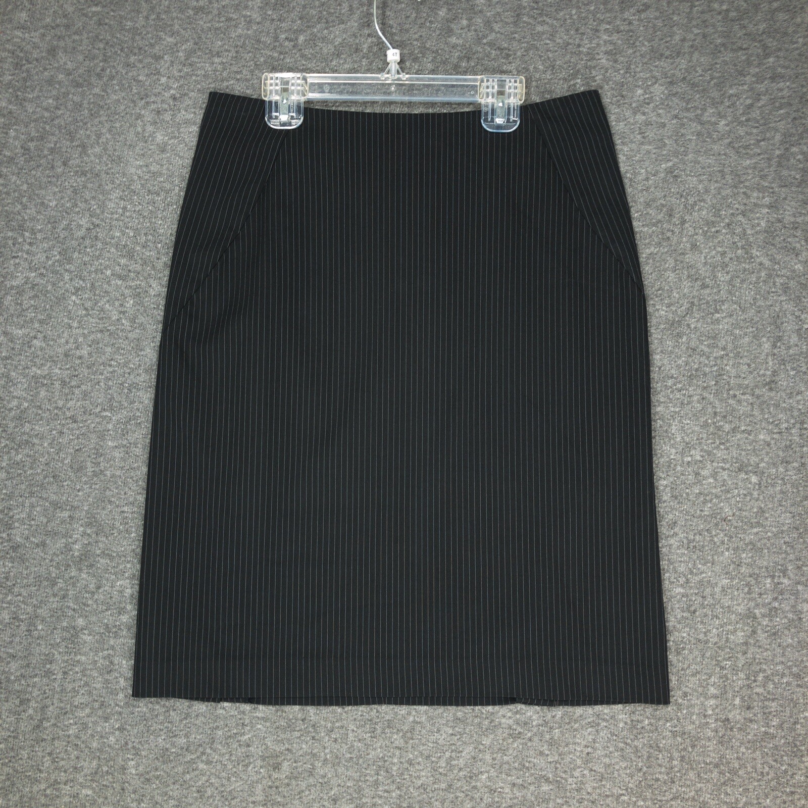 New York & Company Black Pinstripe Pencil Skirt Slit Stretch Women's Size 8
