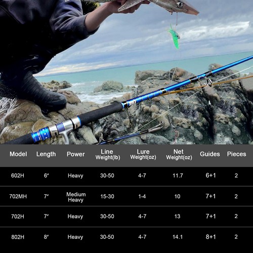 Fiblink 2-Piece Saltwater Spinning Fishing Rod Offshore Graphite Portable - Picture 7 of 7