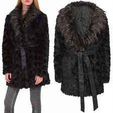 NEW LADIES BLACK FAUX FUR COLLAR JACKET WINTER LOOK LINED LONG WOMENS THICK COAT