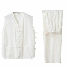 Men's Kung Fu Linen Vest Chinese Traditional Retro Disc Buckle Vest