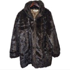 Vintage Roaman's Brown Faux Fur Mobwife Coat Mid Length Women's Large
