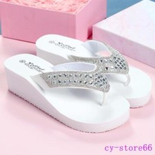 Women's Wedge Platform Thongs Sandals Beach Slippers Rhinestone Shoes Flip Flops