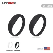 2-Pack 16GB/8GB USB 2.0 Flash Drive Wristband Thumb Drive, Black White Bracelet