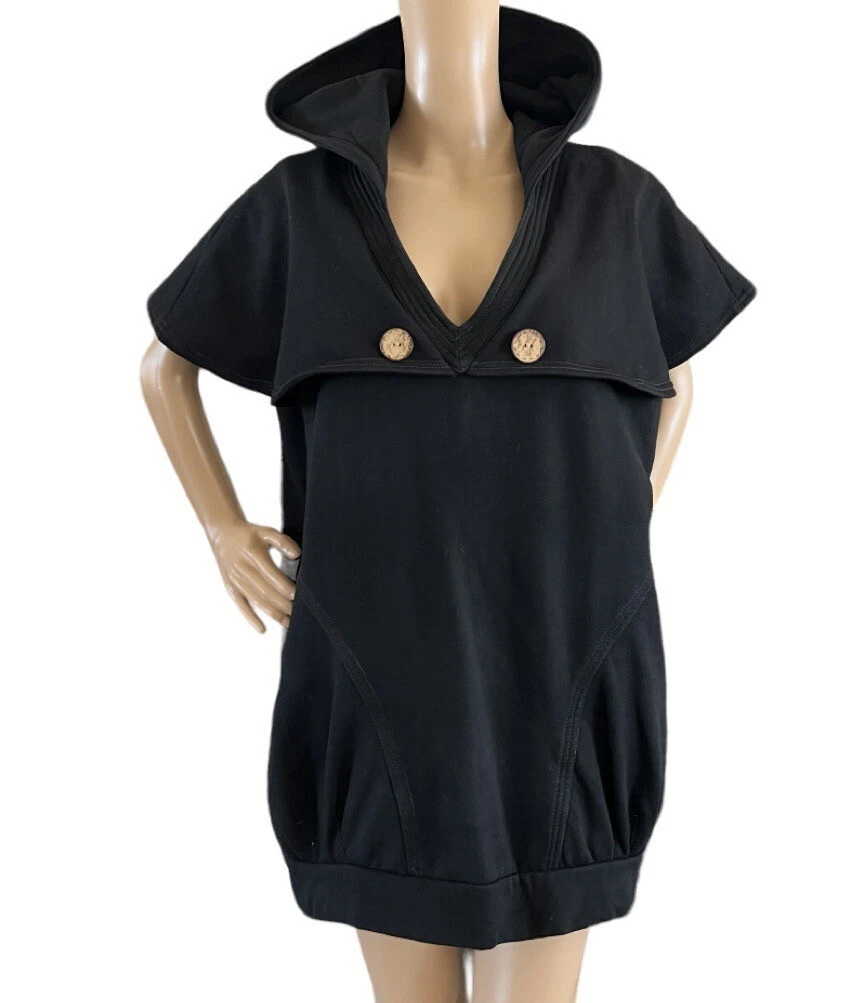 LUCCA Womens Black Hooded Pullover Sweater Sleeves Pockets Size Large