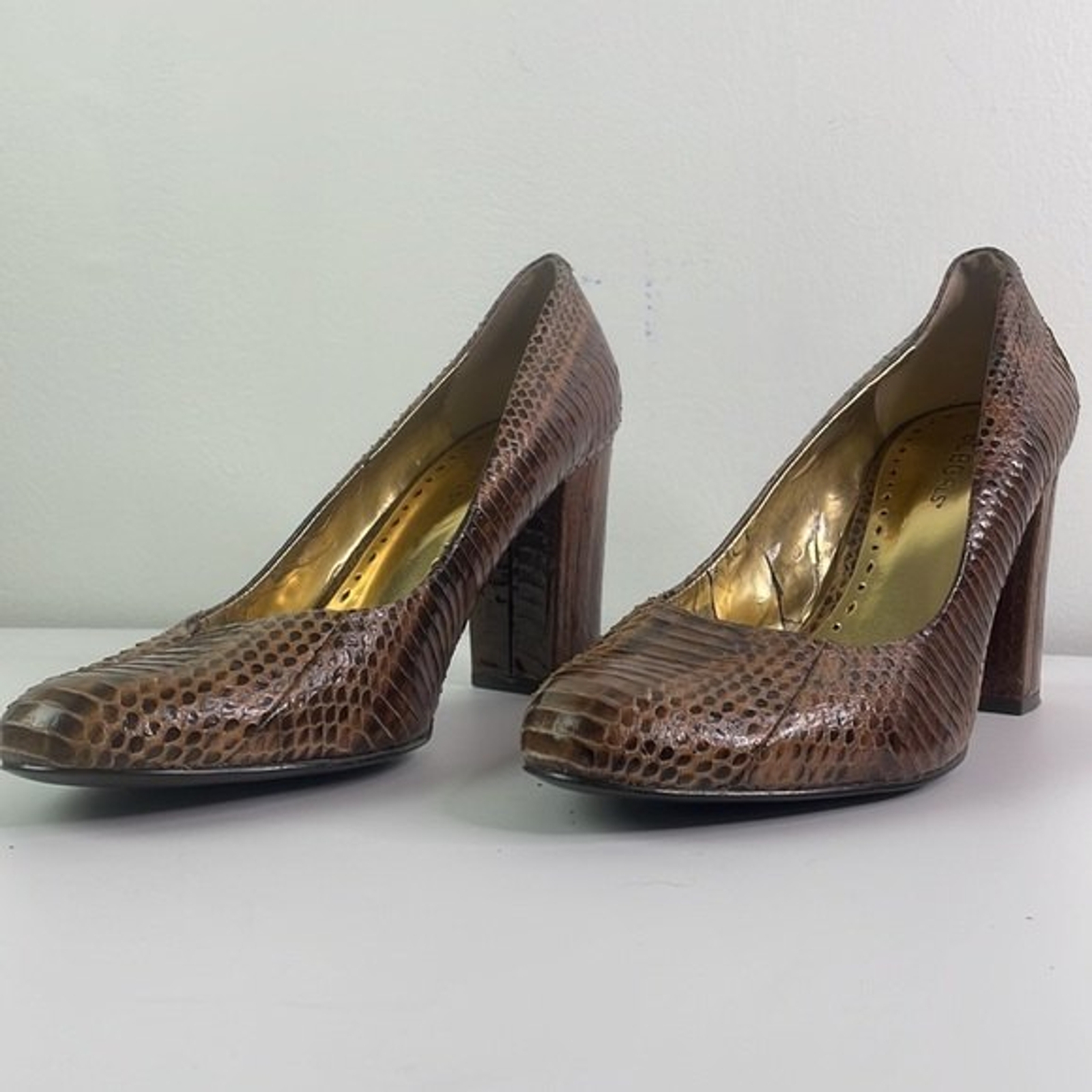BCBGIRLS Brown Python Snakeskin Pumps Calista Siz… - image 1